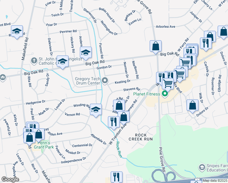 map of restaurants, bars, coffee shops, grocery stores, and more near 522 Stevens Road in Morrisville