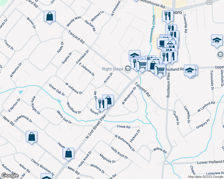 map of restaurants, bars, coffee shops, grocery stores, and more near 29 Willowbrook Drive in Southampton