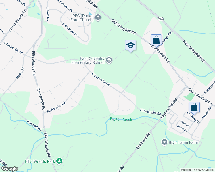 map of restaurants, bars, coffee shops, grocery stores, and more near 2542 East Cedarville Road in Pottstown