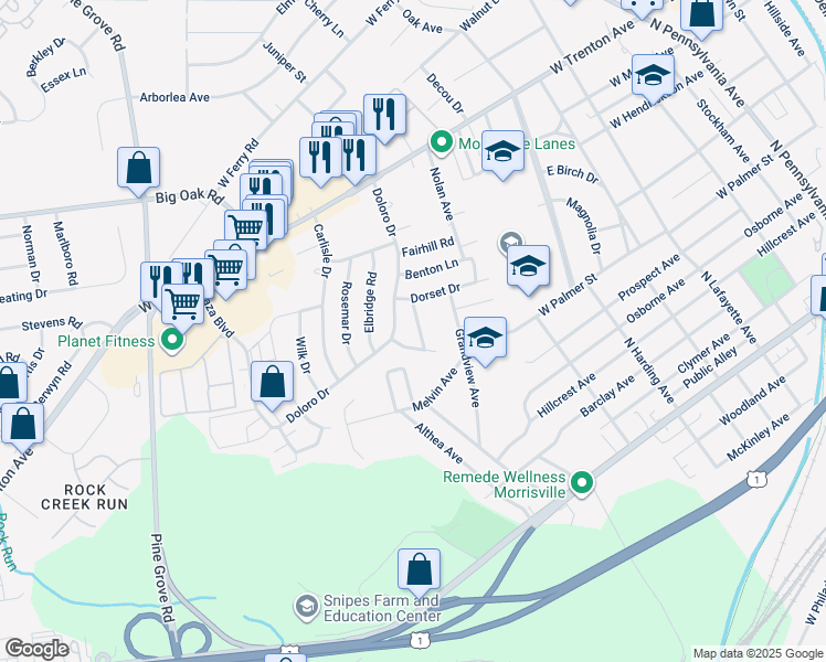 map of restaurants, bars, coffee shops, grocery stores, and more near 571 Sherman Lane in Morrisville