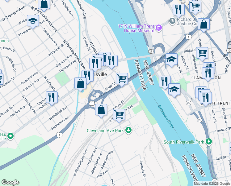 map of restaurants, bars, coffee shops, grocery stores, and more near 430 North Washington Street in Morrisville