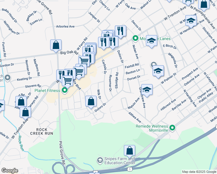 map of restaurants, bars, coffee shops, grocery stores, and more near 577 Rosemar Drive in Morrisville