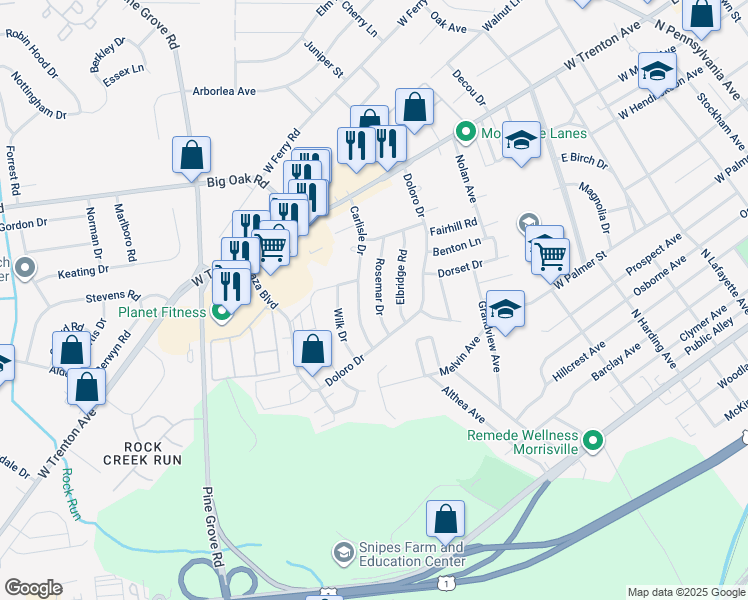 map of restaurants, bars, coffee shops, grocery stores, and more near 577 Rosemar Drive in Morrisville