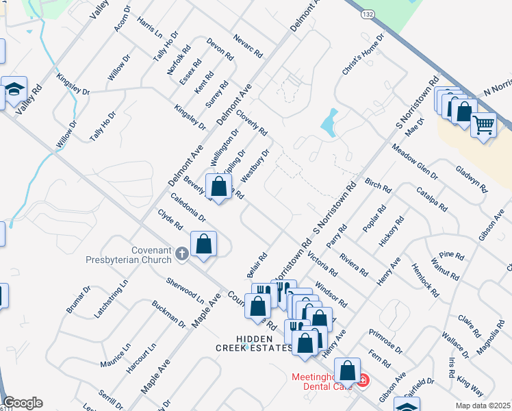 map of restaurants, bars, coffee shops, grocery stores, and more near 1206 Victoria Road in Warminster