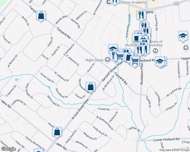 map of restaurants, bars, coffee shops, grocery stores, and more near 29 Willowbrook Drive in Southampton