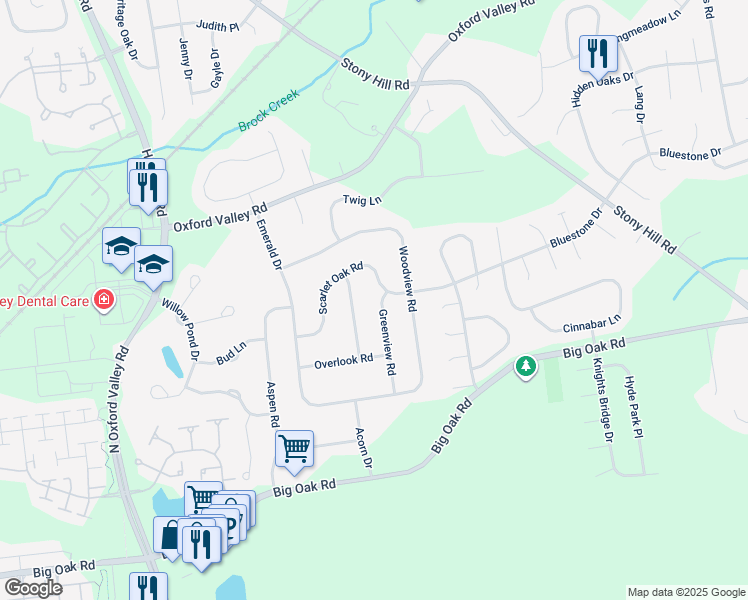 map of restaurants, bars, coffee shops, grocery stores, and more near 295 Greenview Road in Yardley