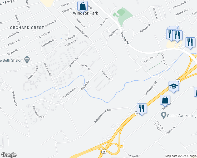 map of restaurants, bars, coffee shops, grocery stores, and more near 620 Cedar Ridge Lane in Mechanicsburg