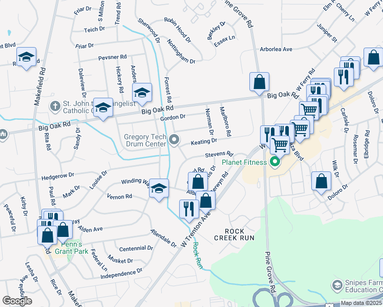 map of restaurants, bars, coffee shops, grocery stores, and more near 522 Stevens Road in Morrisville
