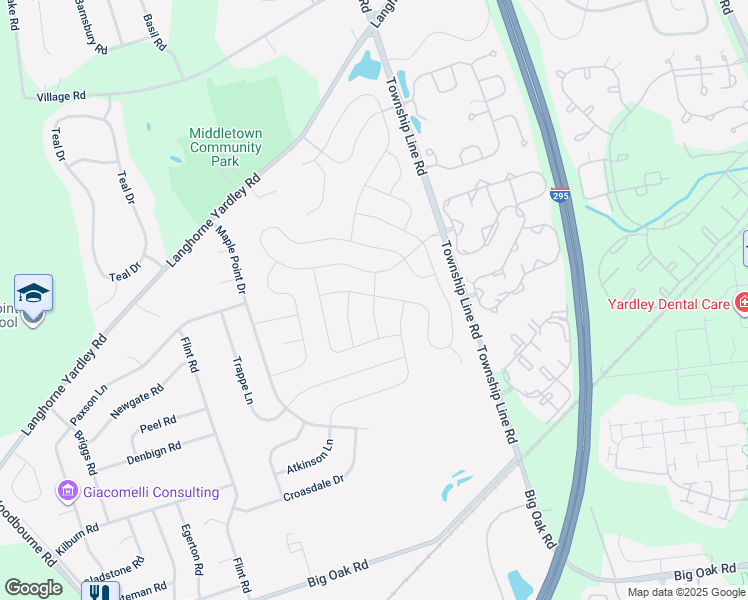 map of restaurants, bars, coffee shops, grocery stores, and more near 49 Gunning Lane in Langhorne
