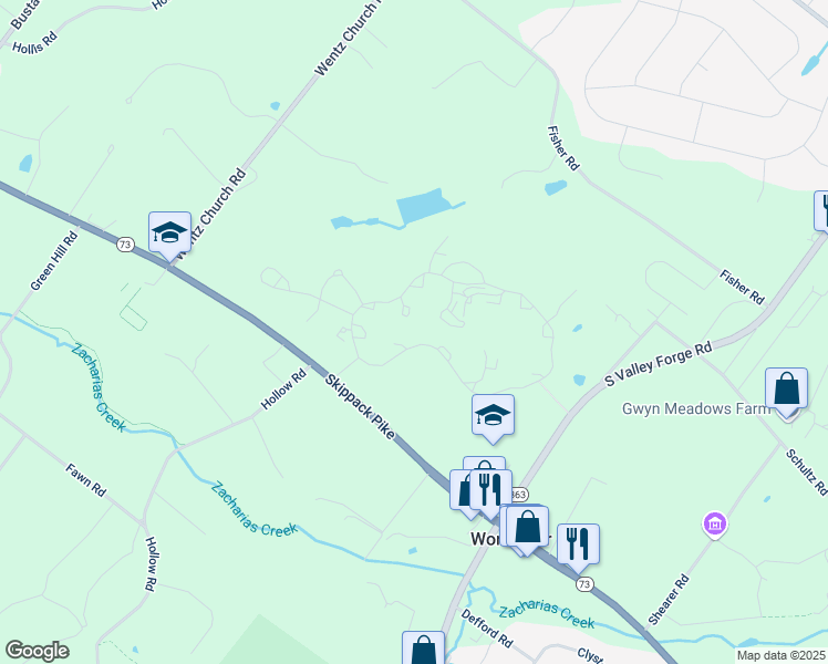 map of restaurants, bars, coffee shops, grocery stores, and more near 3205 West Skippack Pike in Lansdale