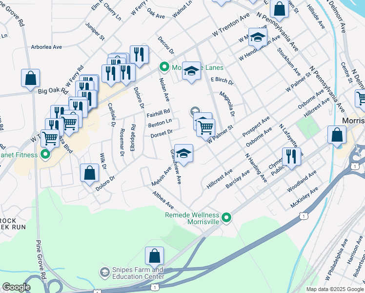 map of restaurants, bars, coffee shops, grocery stores, and more near 19 Carolina Avenue in Morrisville