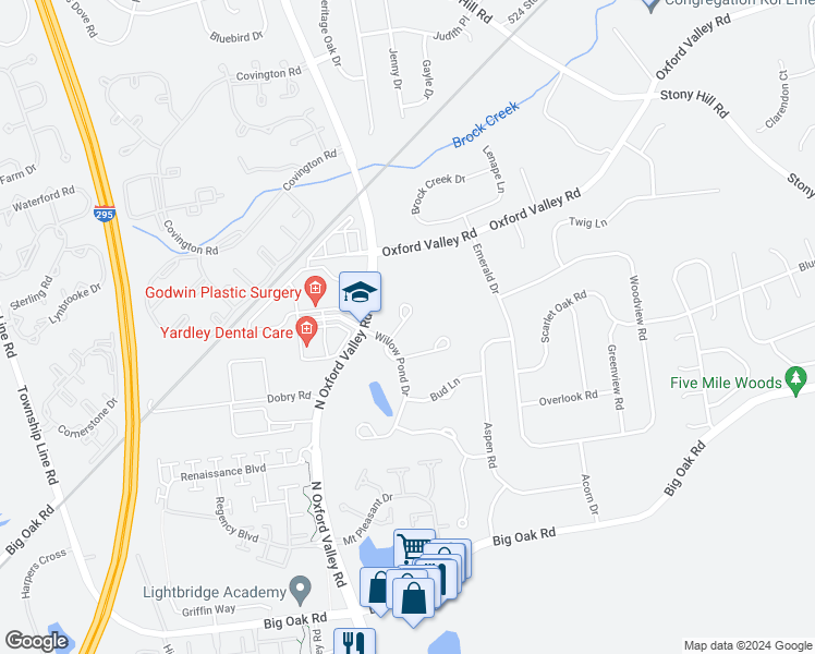 map of restaurants, bars, coffee shops, grocery stores, and more near 320 Rowantree Circle in Yardley