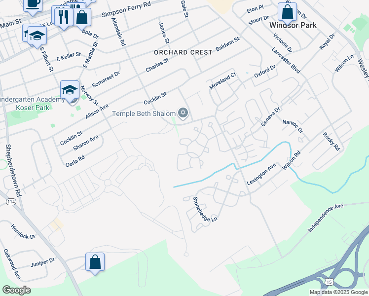 map of restaurants, bars, coffee shops, grocery stores, and more near 180 Melbourne Lane in Mechanicsburg