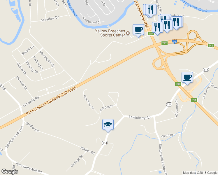 map of restaurants, bars, coffee shops, grocery stores, and more near 27 Timber Lane in New Cumberland