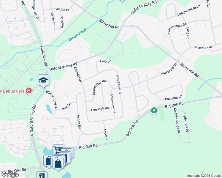 map of restaurants, bars, coffee shops, grocery stores, and more near 295 Greenview Road in Yardley