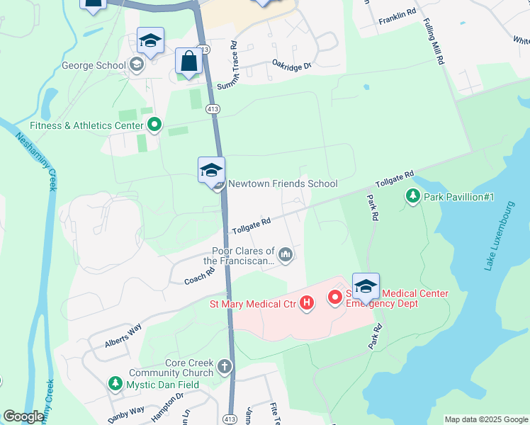 map of restaurants, bars, coffee shops, grocery stores, and more near 320A Tollgate Road in Langhorne