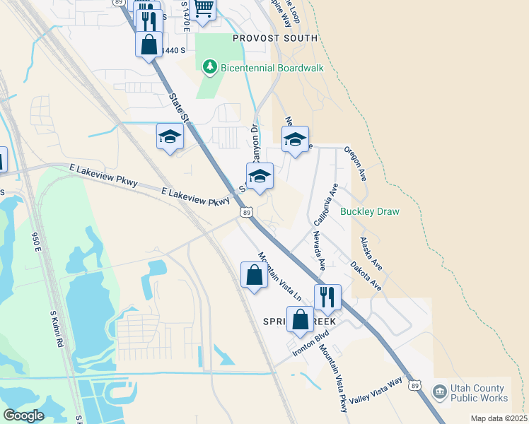 map of restaurants, bars, coffee shops, grocery stores, and more near 2021 South State Street in Provo