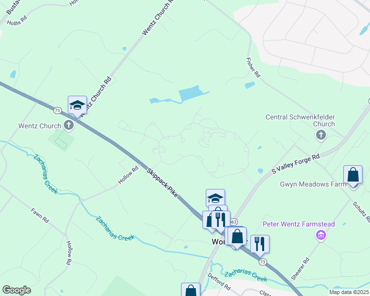 map of restaurants, bars, coffee shops, grocery stores, and more near 3205 West Skippack Pike in Lansdale