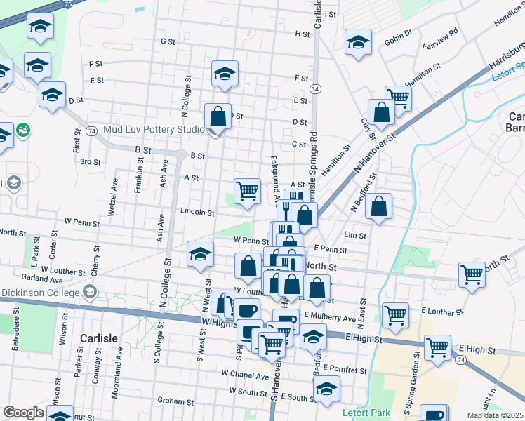 map of restaurants, bars, coffee shops, grocery stores, and more near 436 Fairground Avenue in Carlisle