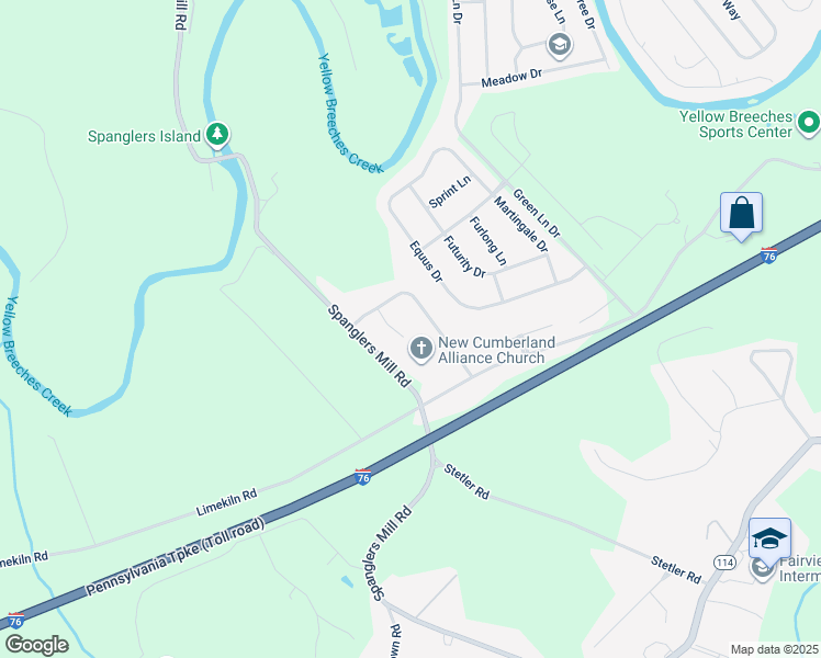map of restaurants, bars, coffee shops, grocery stores, and more near 107 Buttonwood Court in New Cumberland