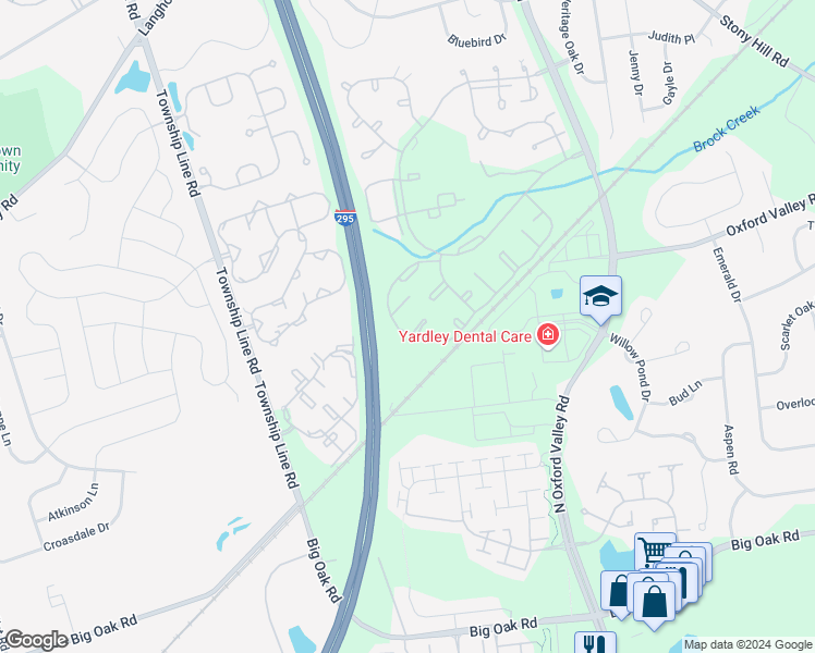 map of restaurants, bars, coffee shops, grocery stores, and more near 8104 Spruce Mill Drive in Yardley