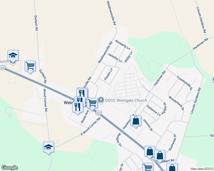 map of restaurants, bars, coffee shops, grocery stores, and more near 313 William Way in Ephrata