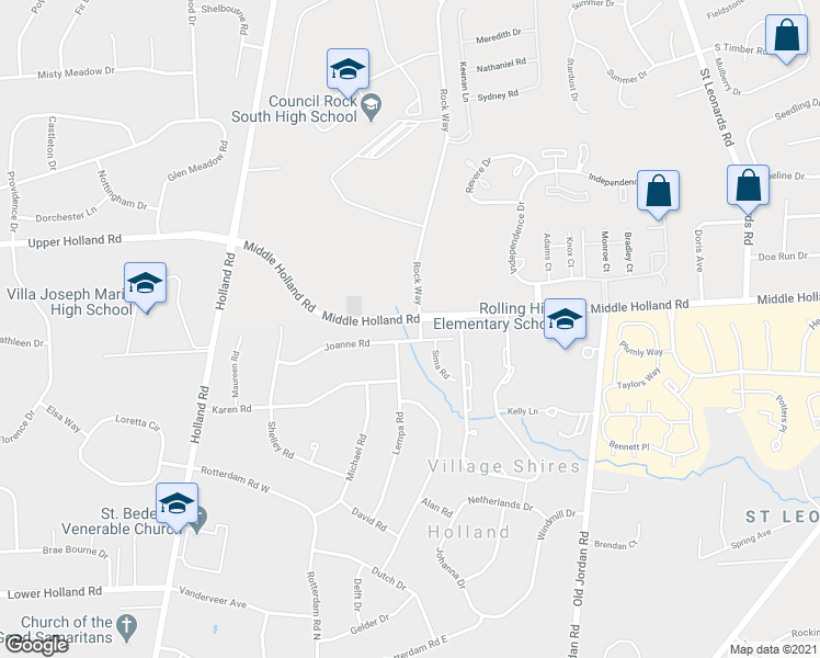 map of restaurants, bars, coffee shops, grocery stores, and more near 150 Joanne Road in Holland