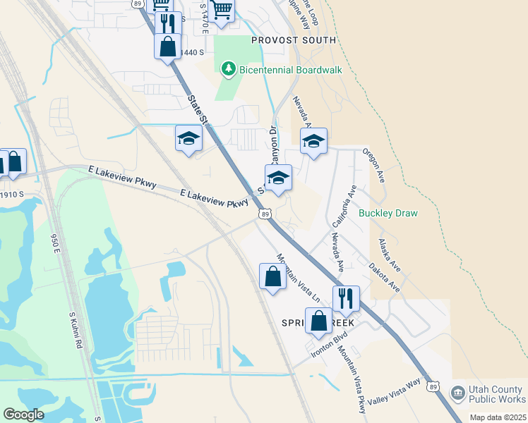 map of restaurants, bars, coffee shops, grocery stores, and more near 1991 South State Street in Provo