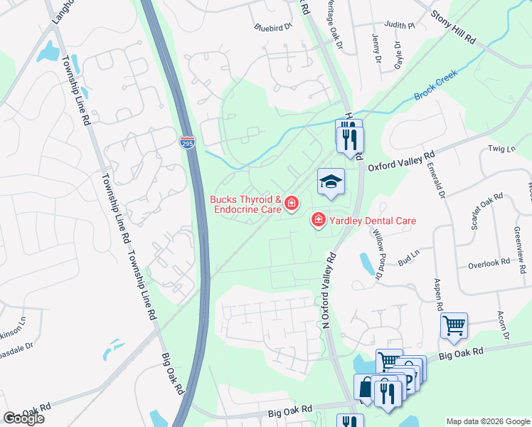 map of restaurants, bars, coffee shops, grocery stores, and more near 7105 Sheffield Drive in Yardley