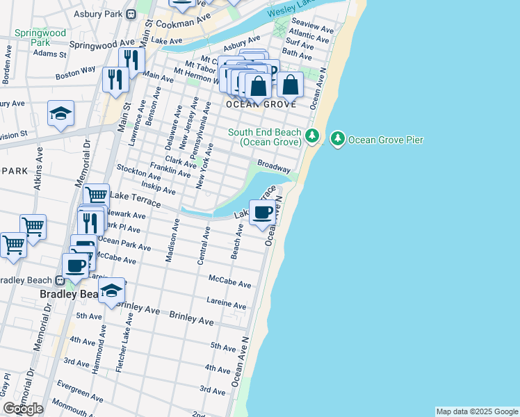 map of restaurants, bars, coffee shops, grocery stores, and more near in Monmouth County