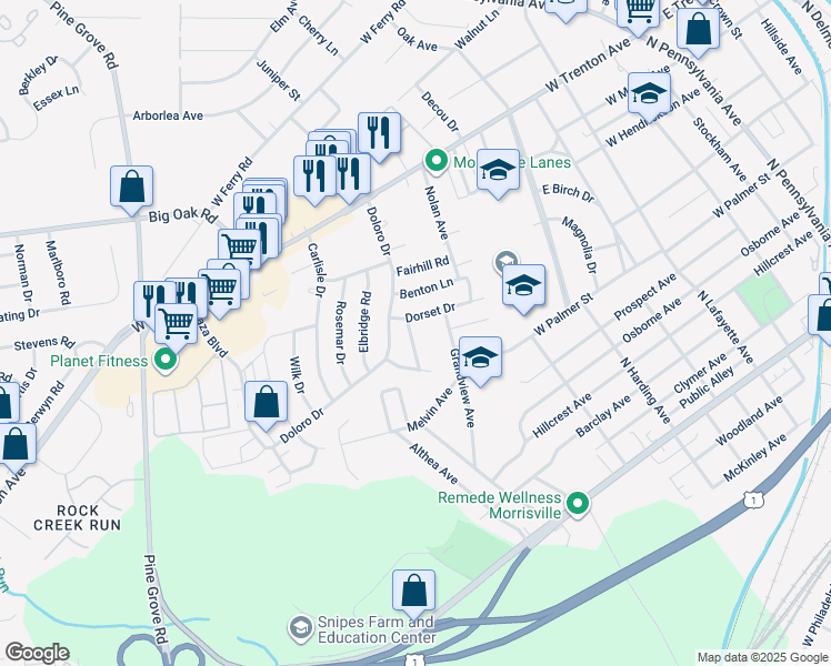 map of restaurants, bars, coffee shops, grocery stores, and more near 568 Sherman Lane in Morrisville