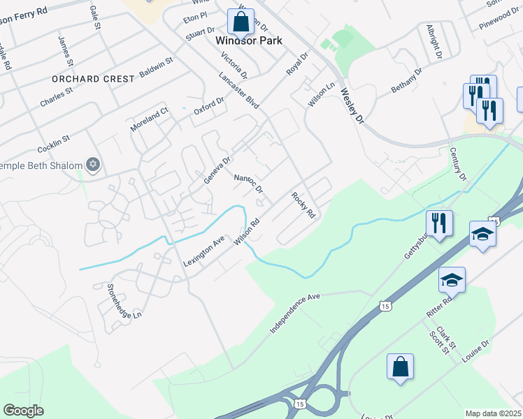 map of restaurants, bars, coffee shops, grocery stores, and more near 1125 Nanroc Drive in Mechanicsburg
