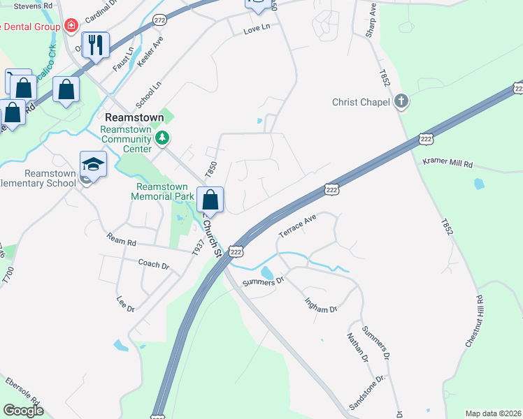 map of restaurants, bars, coffee shops, grocery stores, and more near 28 East Summit Drive in Stevens