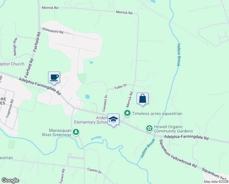 map of restaurants, bars, coffee shops, grocery stores, and more near 4 Tudor Drive in Farmingdale
