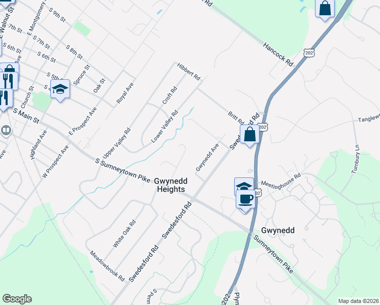 map of restaurants, bars, coffee shops, grocery stores, and more near 124 Barberry Road in North Wales