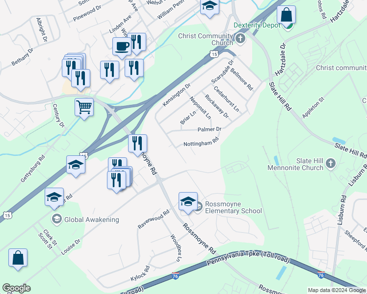 map of restaurants, bars, coffee shops, grocery stores, and more near 23 Nottingham Road in Camp Hill