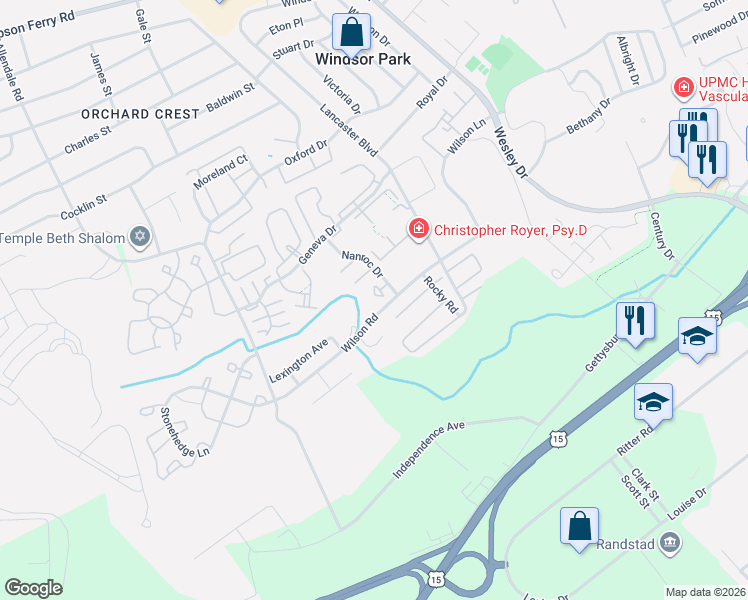 map of restaurants, bars, coffee shops, grocery stores, and more near 1119 Nanroc Drive in Mechanicsburg