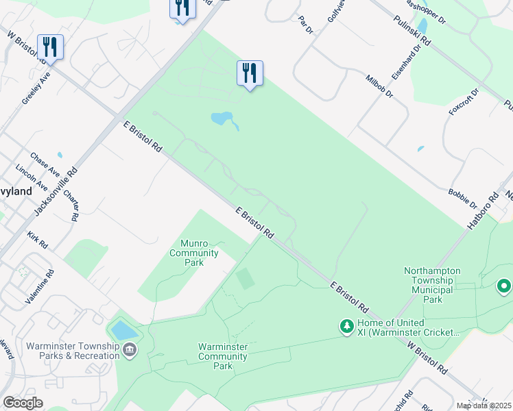 map of restaurants, bars, coffee shops, grocery stores, and more near 1 Shakespeare Court in Ivyland