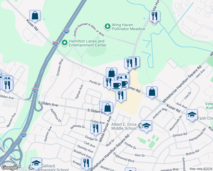 map of restaurants, bars, coffee shops, grocery stores, and more near 4 Kosco Court in Hamilton Township
