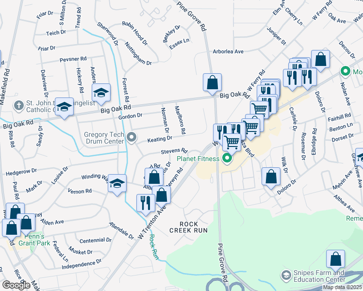 map of restaurants, bars, coffee shops, grocery stores, and more near 544 Stevens Road in Morrisville