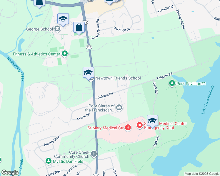 map of restaurants, bars, coffee shops, grocery stores, and more near 320A Tollgate Road in Langhorne
