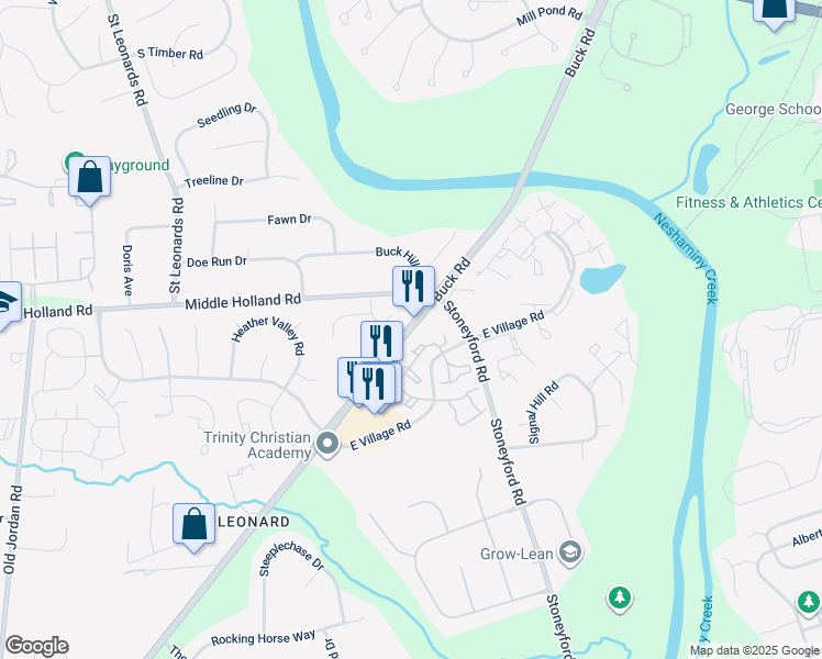 map of restaurants, bars, coffee shops, grocery stores, and more near 1476 Buck Road in Holland