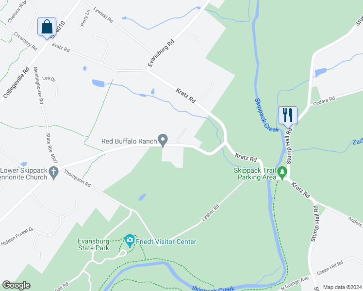 map of restaurants, bars, coffee shops, grocery stores, and more near 1140 Anders Road in Collegeville