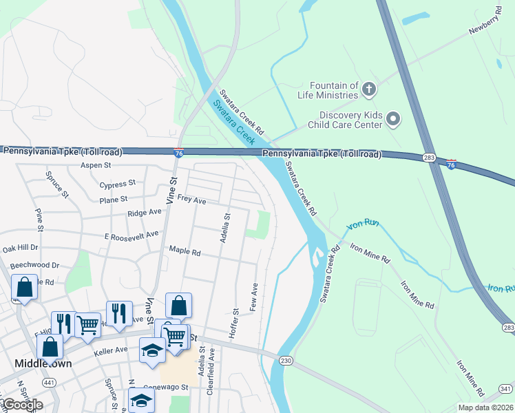 map of restaurants, bars, coffee shops, grocery stores, and more near 303 Caravan Court in Middletown