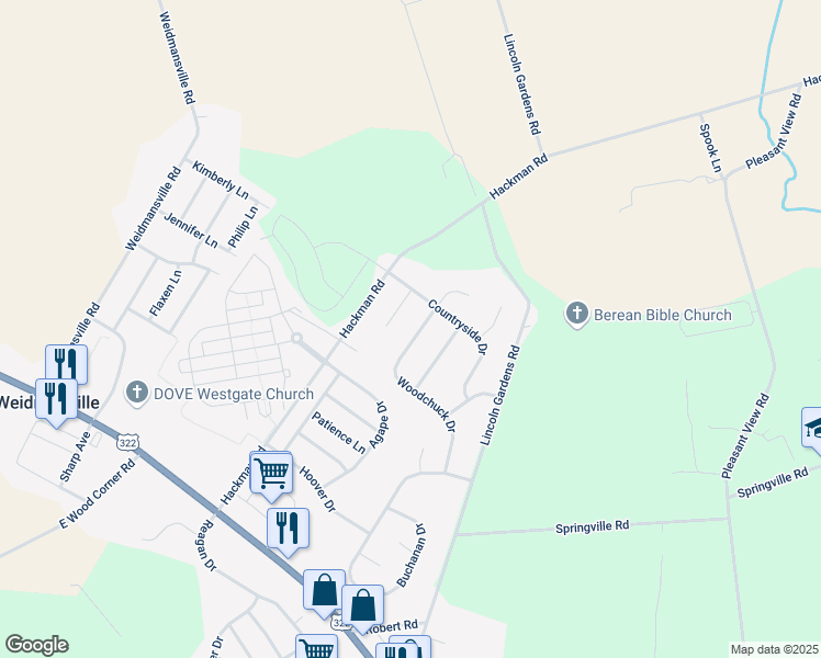map of restaurants, bars, coffee shops, grocery stores, and more near 260 Woodchuck Drive in Ephrata