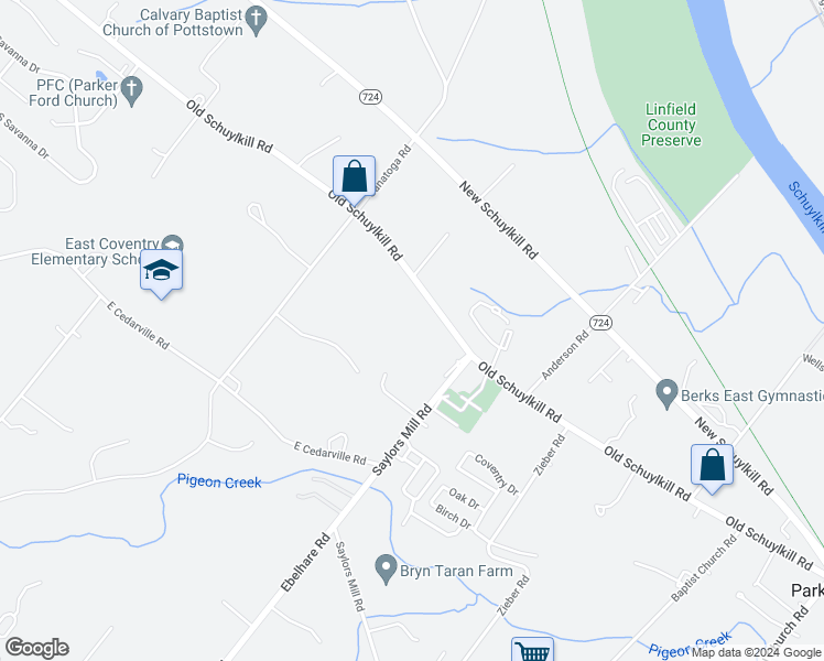 map of restaurants, bars, coffee shops, grocery stores, and more near 1098 Old Schuylkill Road in Pottstown