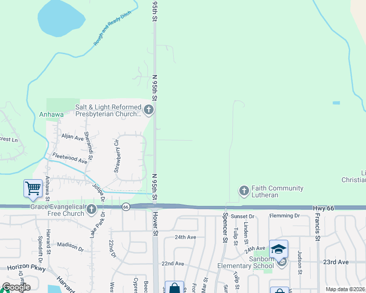 map of restaurants, bars, coffee shops, grocery stores, and more near 12952-13074 N 95th St in Longmont