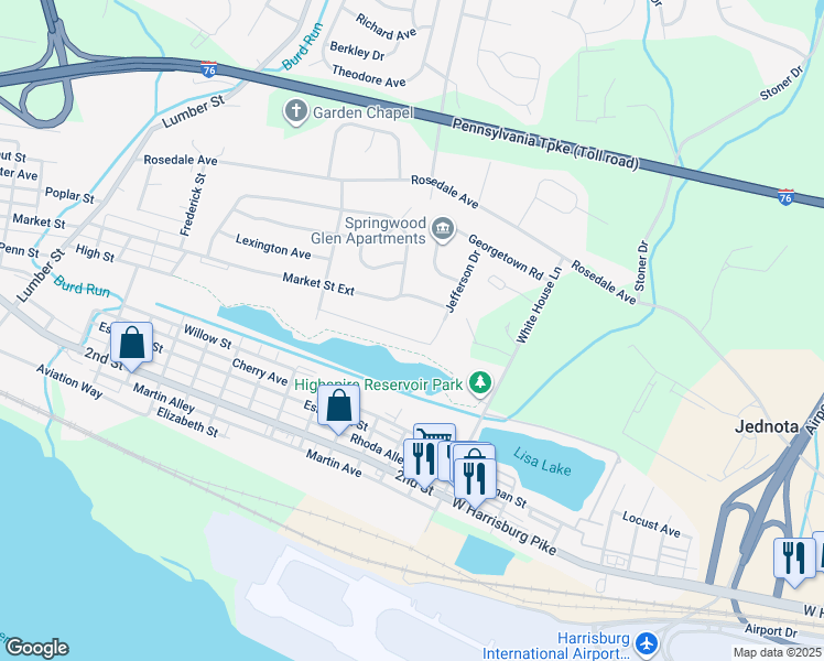 map of restaurants, bars, coffee shops, grocery stores, and more near 1817 Lakeside Drive in Middletown