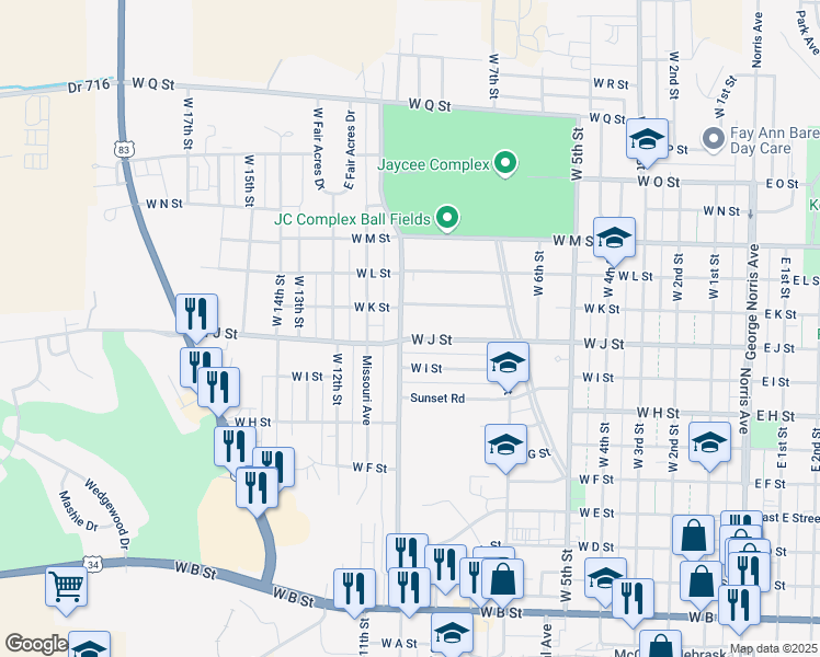 map of restaurants, bars, coffee shops, grocery stores, and more near 1000-1098 West 10th Street in McCook
