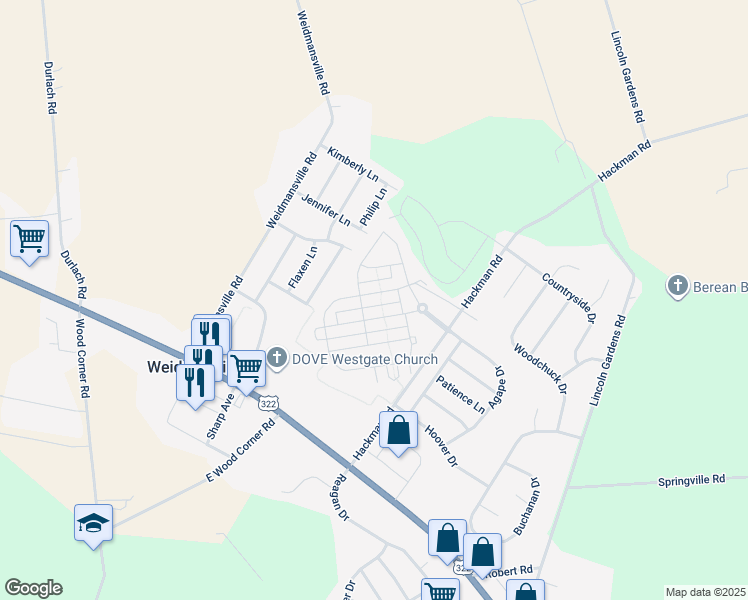 map of restaurants, bars, coffee shops, grocery stores, and more near 326 Constitution Drive in Ephrata